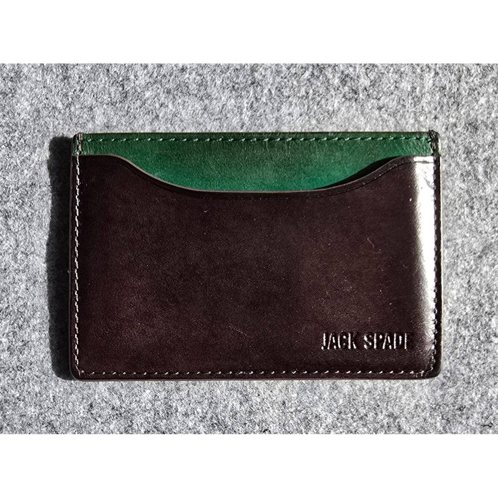 Jack Spade leather card holder wallet dual-tone minimalist black green VGUC
